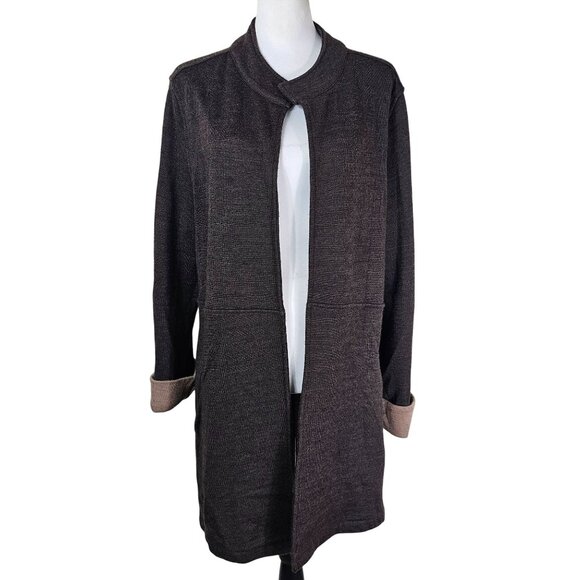 Susan Bristol Wool Blend Open Long Cardigan Jacket Sz XL Brown Tan Quiet Luxury - Picture 1 of 10